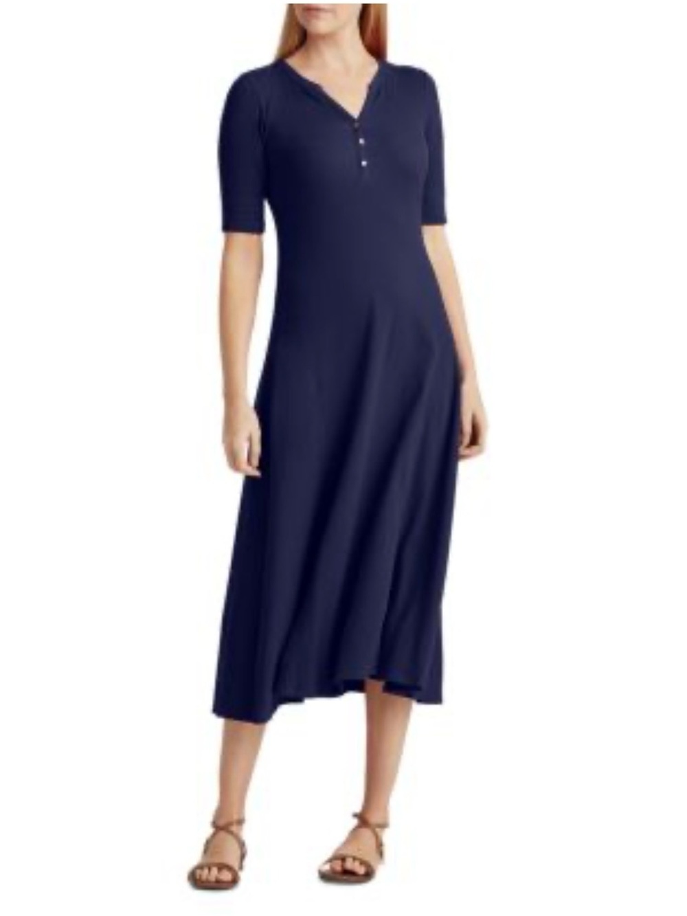 Ralph Lauren Navy Short-Sleeve Henley Midi Dress